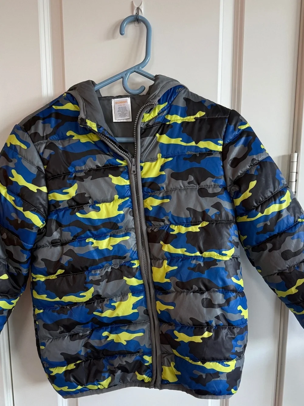Gymboree Blue Gray Black Neon Yellow Camo Puffer Jacket